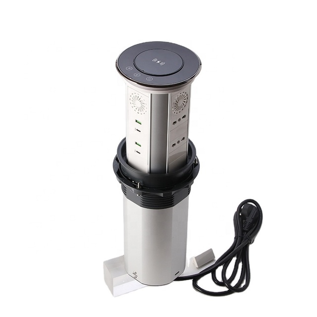 Office Conference Waterproof Socket Table Worktop Recessed Motorized Kitchen Pop up  Socket with Wireless Charger