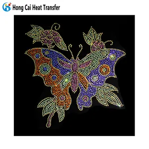 Hongcai custom logo heat transfer bling iron-on pattern patch template sheet transfer pattern design rhinestone transfer