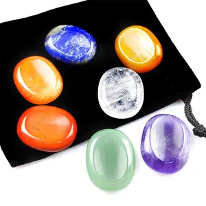 Chakra Stones 7 PCS Kit Oval Shape Tumbled Polished crystal palms thumb worry stone pocket stones with black pouch