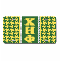 Plaque d'immatriculation de voiture personnalisée Gamma Phi Delta avec lettres grecques, motif pied-de-poule classique, accessoire pour véhicule