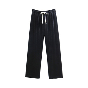 กางเกงขากว้างมีเชือกรูดของผู้หญิง runqi กางเกงตรงหนาหนาไซส์ใหญ่พิเศษสีดำสำหรับฤดูใบไม้ร่วงฤดูหนาว N8491 - Product Image 3