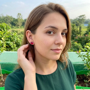 Lab-Grown Ruby Heart Cut <b>Stud</b> <b>Earrings</b> 925 Sterling Silver Handmade Fine Gemstone Jewelry Wholesale Supplier - Product Image 5
