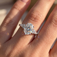 Bague RINNTIN LBR19 en or massif 18 carats, diamant de laboratoire certifié IGI, taille brillant rond 1 carat, sertie de pierres sur plusieurs côtés, bijoux fins
