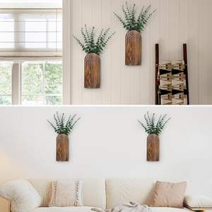 Ensemble de jardinières suspendues et murales Boho, 2 pièces, motif grain de bois, pour plantes et fleurs d'intérieur, salon, chambre, salle de bain, patio (marron) - Product Image 3