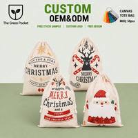 Bolsas de Regalo Grandes con Asas, Impresión de Santa Claus con Logotipo Personalizado, Ecológicas, de Lona, para Regalos de Navidad