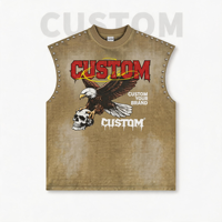 Débardeur vintage en coton 100% personnalisé avec impression DTG, motif graphique XXL, délavage acide et rivets