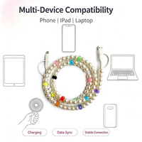 Câble de charge USB 3A vers Type C 4-en-1 avec perles de cristal colorées et perles de style cadeau pour téléphone portable, écouteurs et ordinateur portable