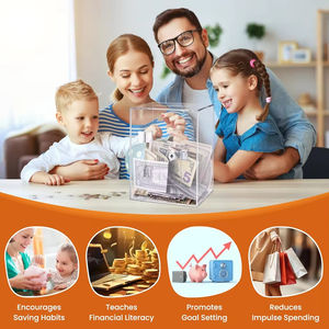 Tirelire en acrylique transparente, boîte de rangement rectangulaire transparente avec clé, boîte à monnaie pour adultes et enfants, cadeau d'anniversaire - Product Image 5