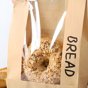 Sac à pain en papier kraft brun avec fenêtre transparente, emballage pour boulangerie, fermeture à torsion, résistant à la graisse, qualité alimentaire - Product Image 5