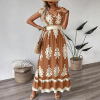 Robe longue décontractée et élégante pour femme, imprimée, col en V, translucide, respirante, taille naturelle, collection été 2026