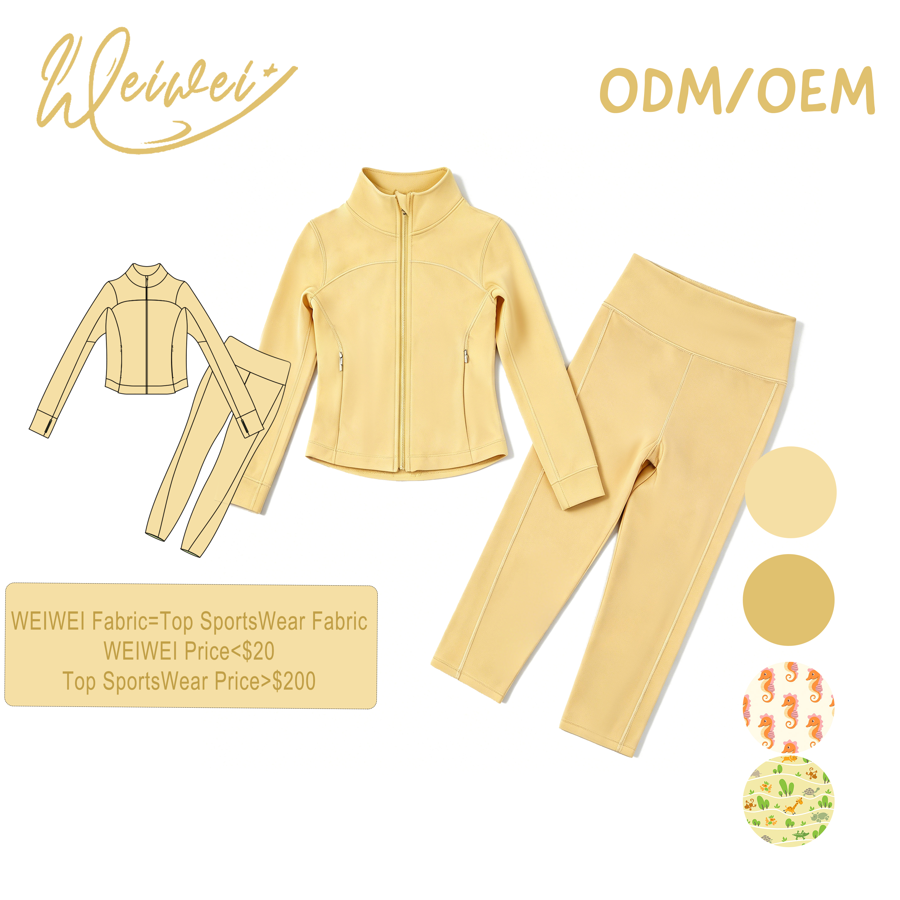 WEIWEI Private Label Girls Fitness Yoga Wear Plain Zipper Two Pieces Baby Yoga CPC Certified Buttery Soft Naked Feel