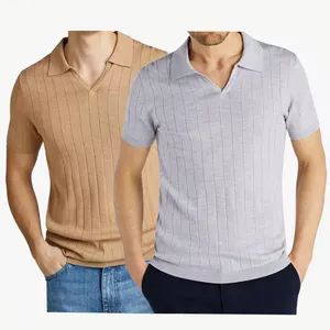 ODM Popular 2024 Summer Men's 100% Merino Wool Knitted Collar Polo T-Shirts With Embroidered Logo Mens Polo T-shirts