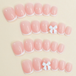 Explosiones transfronterizas Europeo y americano Hecho a mano Francés Cubierta completa <span class=keywords><strong>Uñas</strong></span> postizas de plástico Lazo simple Extraíble de larga duración - Product Image 2