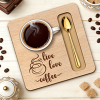Plateau carré en bois de style japonais pour thé et café avec emplacement pour cuillère, plateau de table en bois d'acacia, ensemble de plateaux en bois pour tasses à café