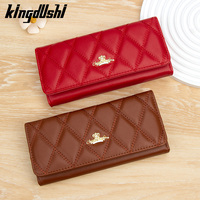 Dompet Panjang Wanita Bahan PU Kancing Penutup Motif Permen Lapisan Poliester Multifungsi