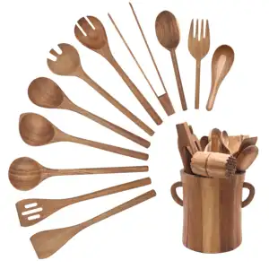 Accessori da cucina utensili da cucina in legno cucchiaio spatola Set di utensili da 10 pezzi antiaderente Teak legno di Acacia Set di utensili da cucina