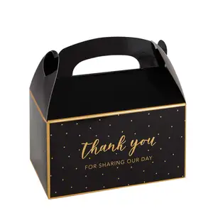 Custom Logo Printing Paper Box Black Gold Party Favor Thank You Paper Gift Box for Wedding Birthday