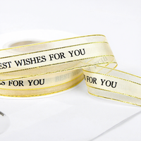 Ruban en satin double face à bordure dorée en organza de 2,5 cm avec inscription « Meilleurs vœux » imprimée, écologique, rouleau de 45 m, emballage cadeau de Noël