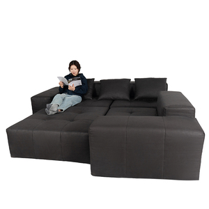 Minimalist <strong>Brown</strong> <strong>Velvet</strong> 4 Section Modular <strong>Sofa</strong> with Ottoman &amp; Pillow Multi-Functional Compression Couch for Living Room - Product Image 3