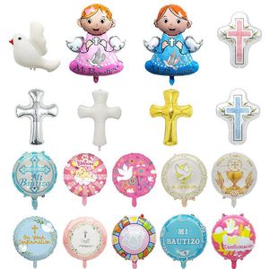 Colomba bianca croce angelo Baby Spanish Es nino Foil palloncini per il bambino rivelano la decorazione della scena della festa battesimo palloncini - Product Image 1