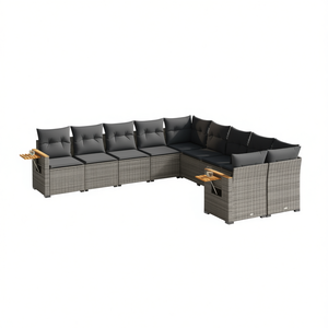 Ensemble de canapés de jardin en rotin gris avec pieds réglables, mobilier d'extérieur 10 places, design contemporain - Product Image 1