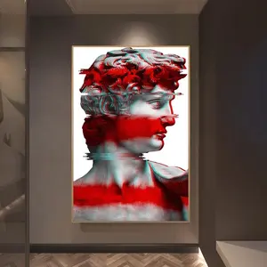 红色vapvanwave雕塑的大卫画布艺术海报涂鸦艺术画布画在华尔街艺术图片家居装饰
