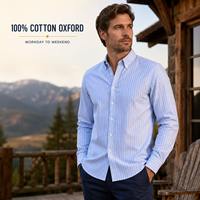 Chemise Oxford 100% coton pour homme, rayée, boutonnée, manches longues, style business décontracté, sans poche, en stock, vente en gros OEM