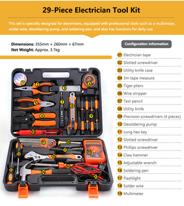 Kit d'outils d'électricien professionnel de 29 pièces avec multimètre numérique et <span class=keywords><strong>fer</strong></span> à <span class=keywords><strong>souder</strong></span>, ensemble complet d'outils de réparation électrique - Product Image 2