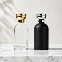 Bouteilles de parfum de luxe personnalisées en gros, de haute qualité, rondes, cylindriques, vides, en verre, avec couvercle doré