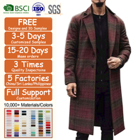 Manteaux en laine pour hommes, mode automne-hiver 2025, à carreaux, à simple boutonnage, à revers, longs, décontractés, pardessus, grande taille