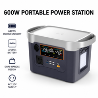Batterie LiFePO4, alimentation d'urgence étanche pour l'extérieur, 600W 640Wh, onduleur à onde sinusoïdale pure, contrôleur MPPT, compresseur d'air