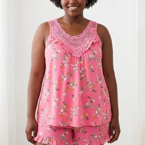 <span class=keywords><strong>Pigiama</strong></span> in Raso di Seta Lattiginosa Tinta Unita con Pizzo, Completo Estivo da Donna Senza Maniche, Sottile - Product Image 3