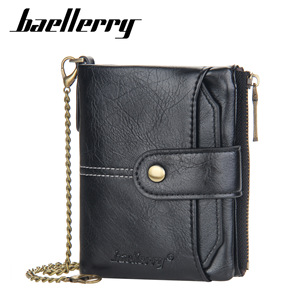 กระเป๋าสตางค์แบบสั้นสำหรับผู้ชาย Baellerry สีดำ หนัง PU พร้อมสายคล้องกันขโมย ช่องใส่บัตรหลายช่อง ช่องใส่เหรียญแบบซิป ใช้ได้ทุกวัน - Product Image 1