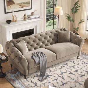 Canapé trois places en velours de style rétro <span class=keywords><strong>français</strong></span> pour salon, avec mousse haute densité, boutons capitonnés classiques, style nordique personnalisé - Product Image 2