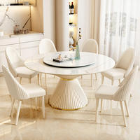 Juego de Mesa y Sillas de Comedor de Mármol Moderno de Lujo, para 4, 6 u 8 Personas, Ensamblado, para Hogar, Restaurante, Sala de Estar, Muebles de Metal Crema para Cocina
