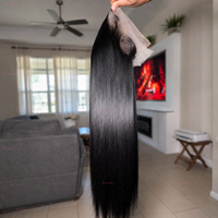Perruque en cheveux humains lisses avec dentelle HD, sans colle, pré-épilée, noire naturelle, longue et soyeuse, qualité vierge, vente en gros, usine OEM