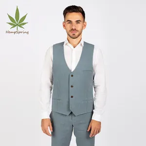 Hempspring Wholesale Custom Cheap 100% Hemp Waistcoat Men Formal Suit Vest Casual Fashion Men's Waistcoat