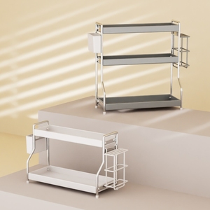 <span class=keywords><strong>Étagère</strong></span> de rangement portable à 2 niveaux pour bouteilles de sirop, support pour épices, station café, organisateur de comptoir de cuisine - Product Image 5