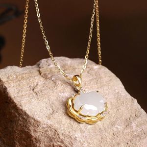 Collier pour femme Dylam Classic Design, style chinois, argent S925, rhodié, plaqué or 18 carats, pendentif nuage, jade Hetian. - Product Image 6