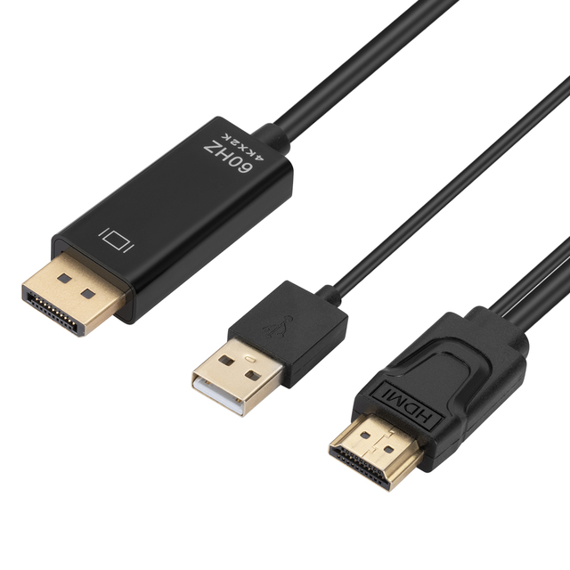 4K@60Hz HDMI to DisplayPort Adapter/Converter with 1.8M Audio Cable USB2.0 to DP Male Output Dongle Audio & Video Accessory