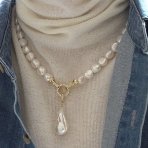 Collar de Perlas Grandes de Estilo Hepburn, Retro Francés, Barroco, Natural e Irregular, Accesorio de Moda para Suéter - Product Image 3