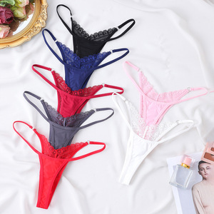 Bragas de encaje sin costuras para <span class=keywords><strong>chicas</strong></span> <span class=keywords><strong>maduras</strong></span>, lencería sexy con ribete de encaje, Tanga de tiro bajo de algodón multicolor - Product Image 2