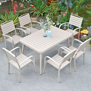 Modern Durable Outdoor <b>Aluminum</b> Wood Garden Set Waterproof UV Resistant Patio Dining <b>Table</b> Chairs for Villa Balcony Courtyard - Product Image 2
