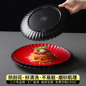 Oval Red Melamine Steak <b>Plate</b> For Buffet Restaurants Party Use Thickened Frosted Design Shallow Dish - Product Image 3