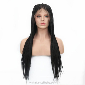 180% densità Nero Micro <span class=keywords><strong>Trecce</strong></span> <span class=keywords><strong>Parrucca</strong></span> Anteriore Del Merletto Sintetico Treccine Mezza Scatola Intrecciato Parrucche Sintetiche Dei Capelli Africano per le donne - Product Image 4