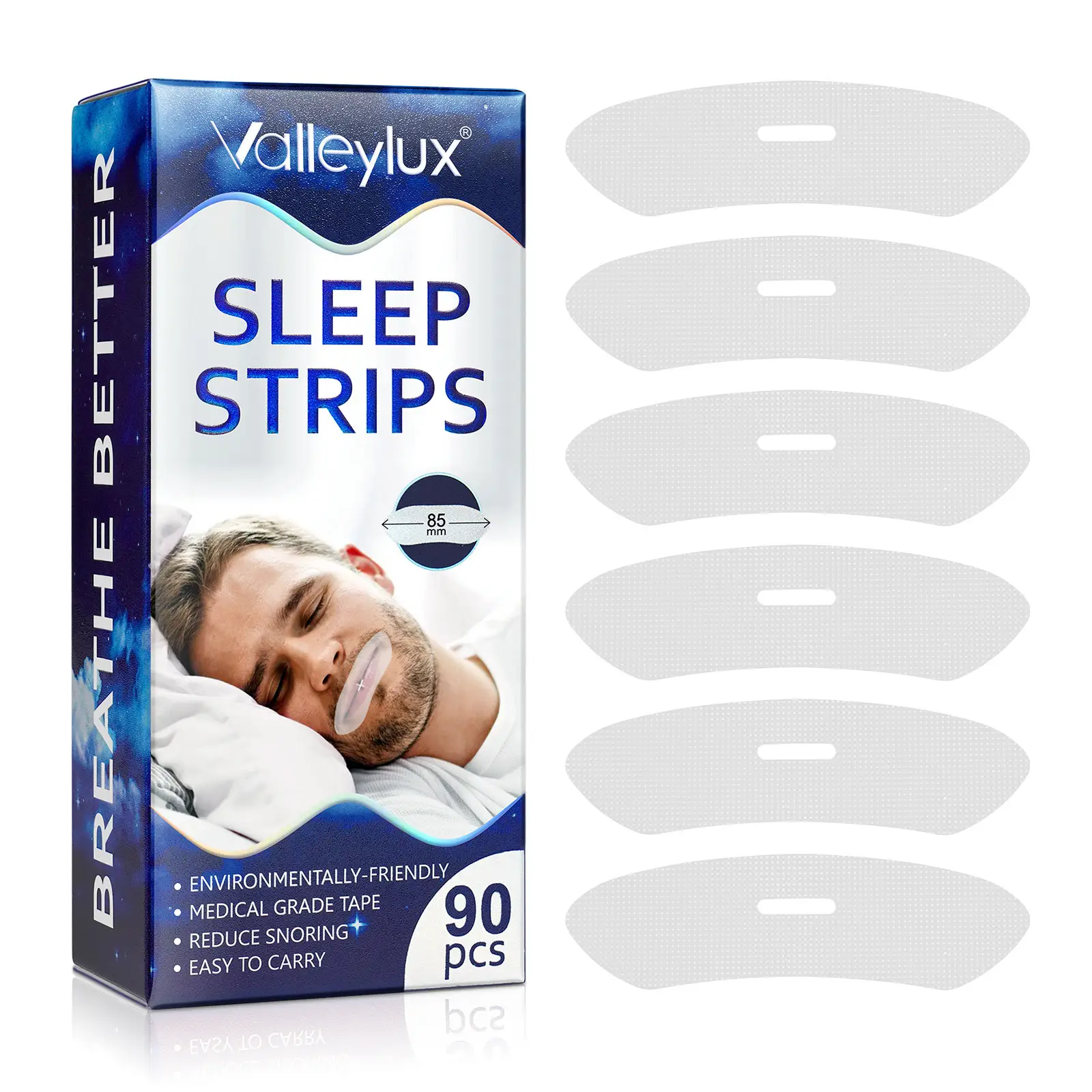 ValleyLux Medical Material 90 Pcs Sleep Strips Mouth Tape Improves Sleep Relieves Snoring