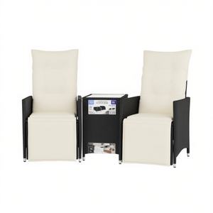 Cream White Reclining Garden <b>Sofa</b> <b>Set</b> With PE Rattan Frame High Density Foam Cushions Outdoor Furniture - Product Image 1