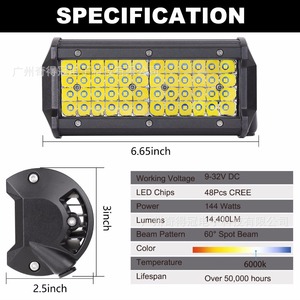 ไฟสปอร์ตไลท์ LED ขนาด 7 นิ้ว 144 วัตต์ 14400 ลูเมน สำหรับติดตั้งบนหลังคารถออฟโรด ไฟทำงาน แรงดันไฟฟ้า DC 12-24V กันน้ำระดับ IP68 - Product Image 5