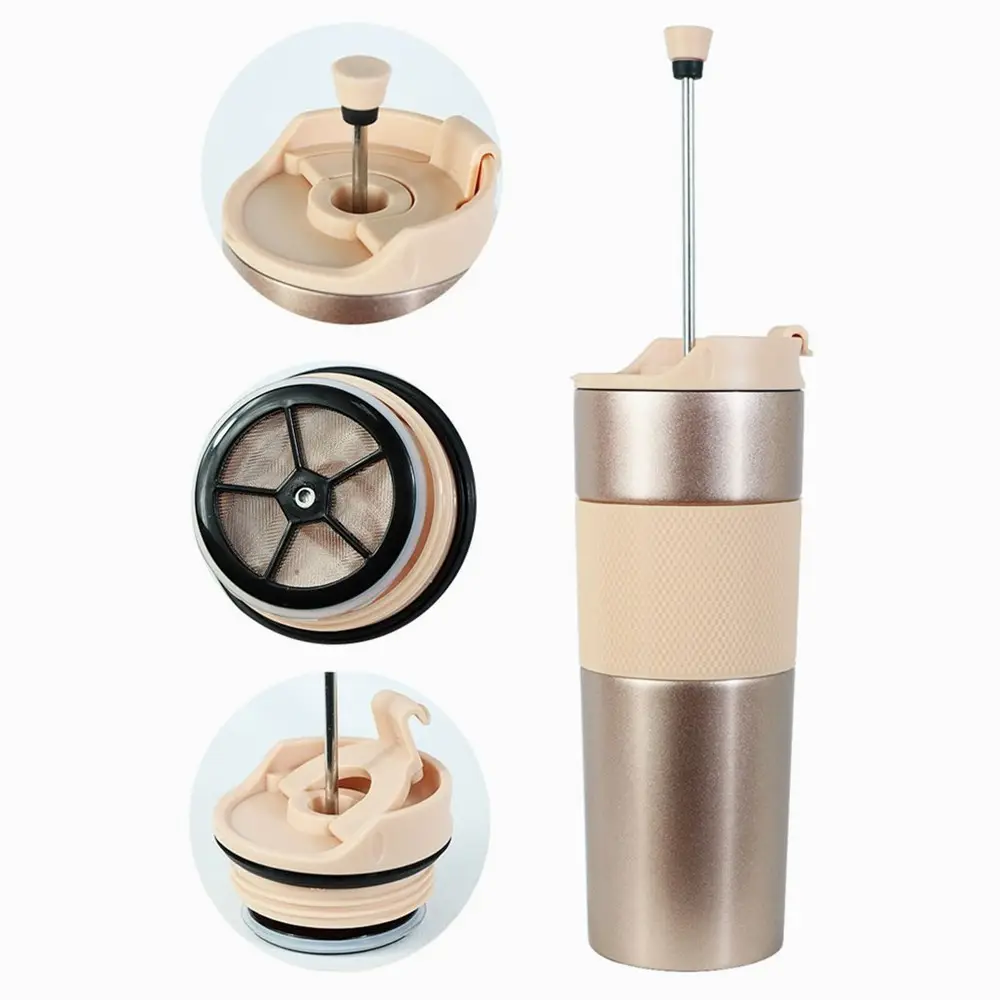 350 500ml Double Wall Vacuum Tea Press Mug Insulated Stainless Steel Travel French Press Coffee Maker Tumbler with Extra Lid