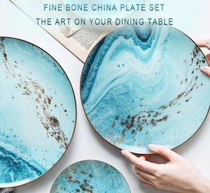 Bộ đồ ăn sứ men vàng viền vàng mô phỏng dải Ngân hà phong cách hiện đại màu xanh sang trọng dùng cho đám cưới - Product Image 3